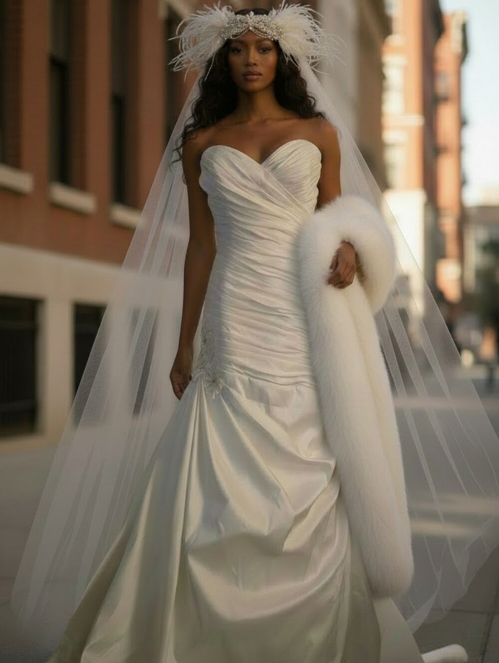 NWT Maggie Sottero White Ruched Shantung Wedding Gown - Size 12